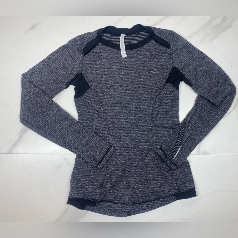 Lululemon Base Runner Long Sleeve Top Sz 4 Heathered Grey Black – EUC - Picture 1 of 9